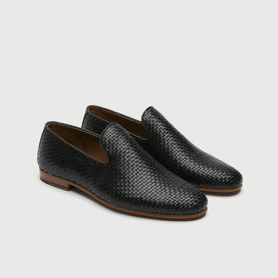 Walk London Mens Terry Weave Loafer in Black Leather