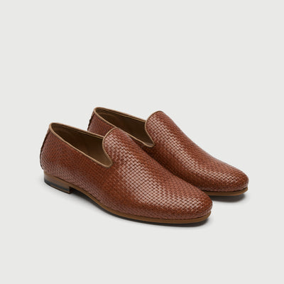 Walk London Mens Terry Weave Loafer in Tan Leather