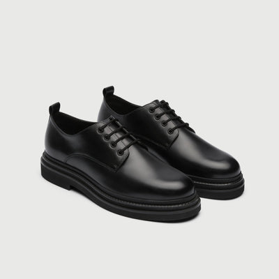 Walk London Mens Brooklyn Derby Shoe Black Leather