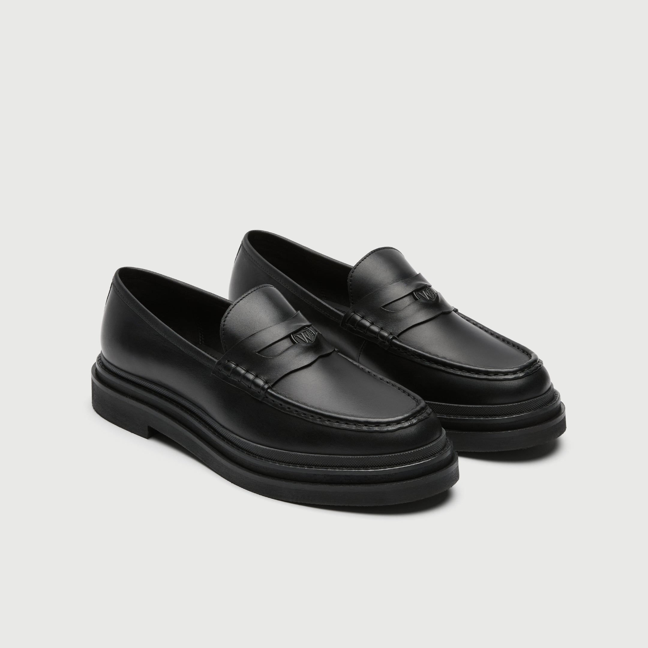 Walk London Mens Brooklyn Penny Loafer in Black Leather