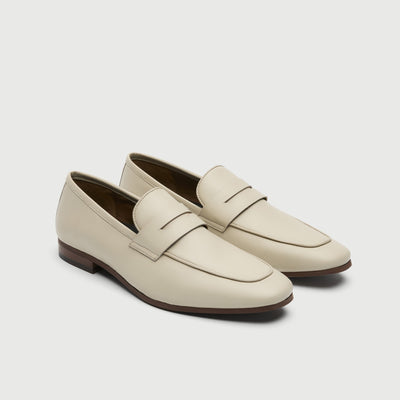 Walk London Mens Capri Saddle Loafer in Off White Leather