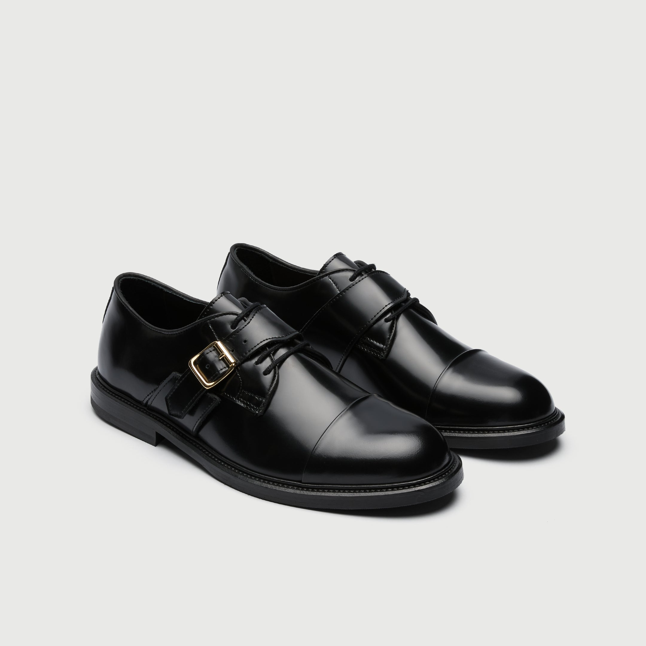 Walk London Mens Greenwich Buckle Shoe in Smooth Black Leather