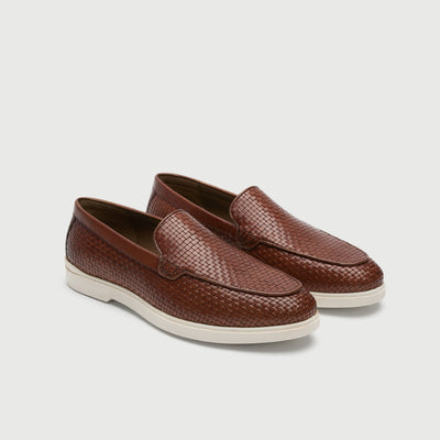 Walk London Mens Joshua Slip On in Tan Woven Leather