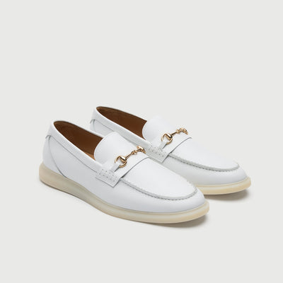 Walk London Mens Monte Carlo Trim Loafer in White Grain Leather