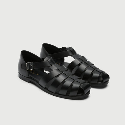 Walk London Mens Promenade Sandal in Black Leather