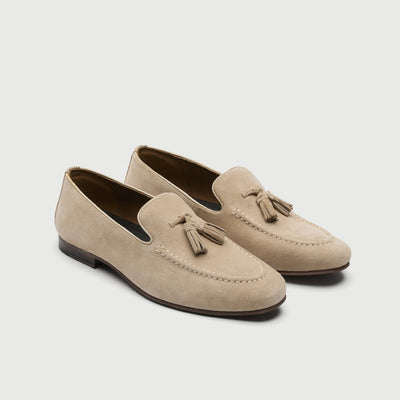 Walk London Mens Trent Tassel Loafer in Stone Suede