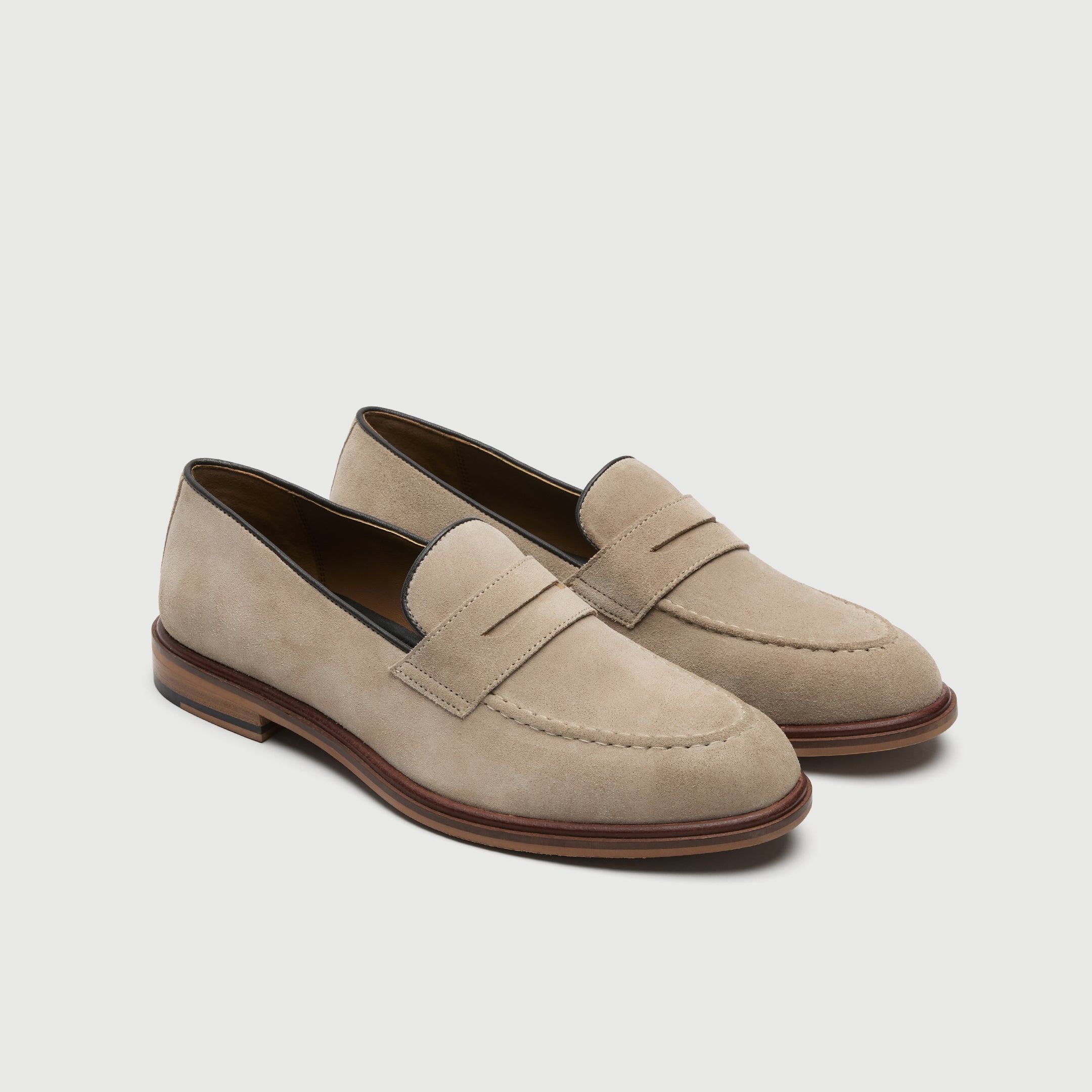 Walk London Mens Putney Saddle Loafer in Stone Suede