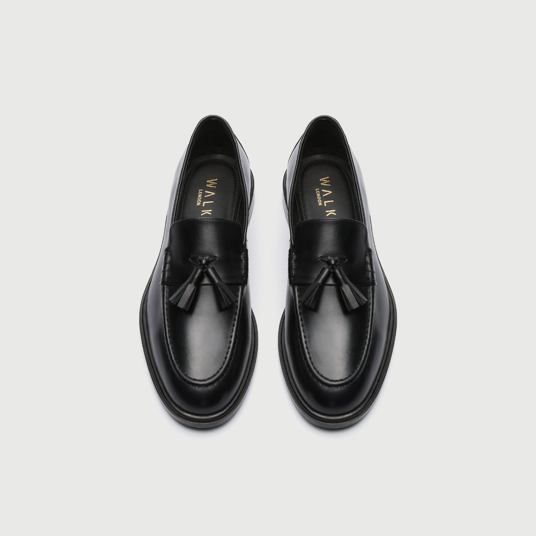 WALK London Mens Black Leather Putney Tassel Loafer