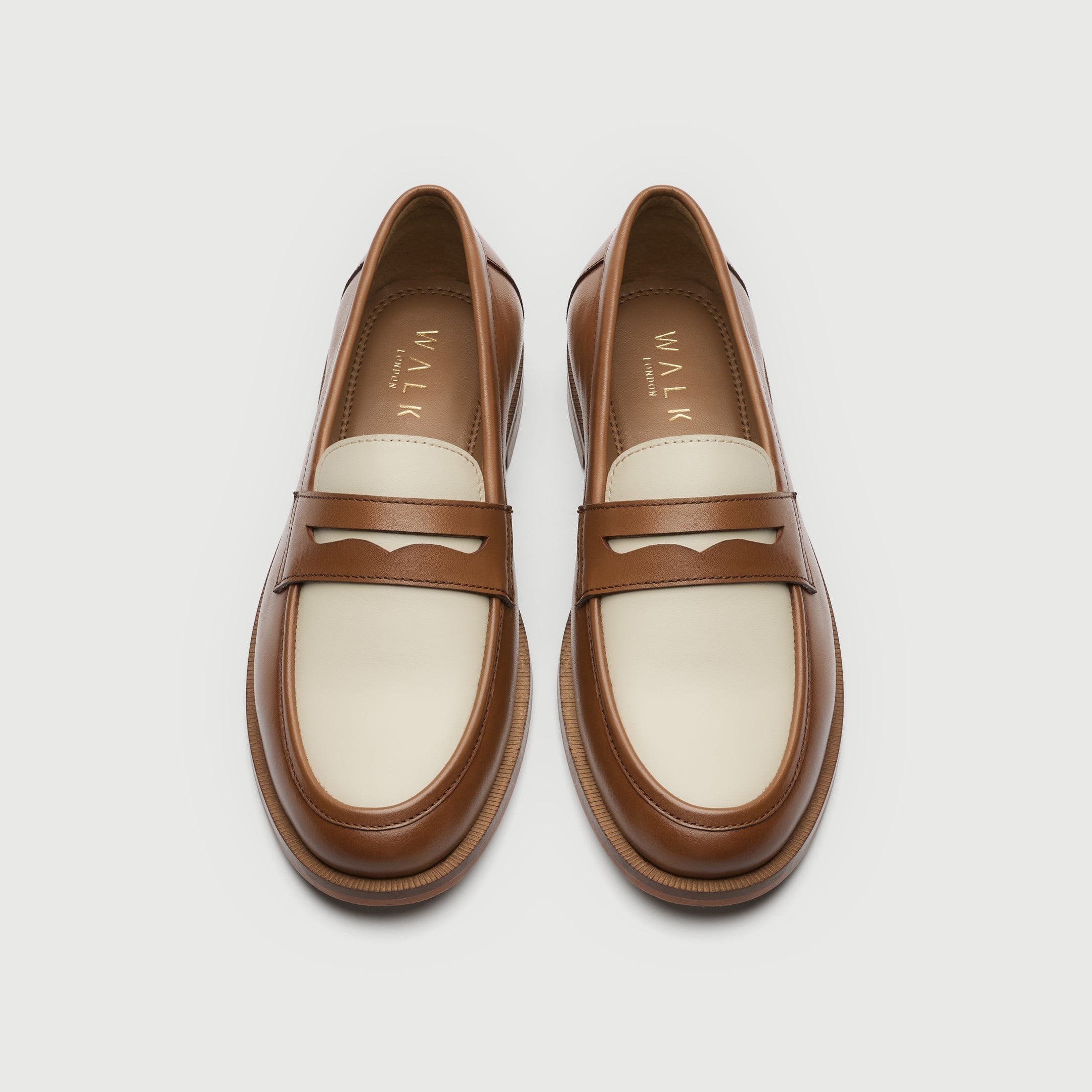 Walk London Womens Rhea Saddle Loafer in Tan Leather