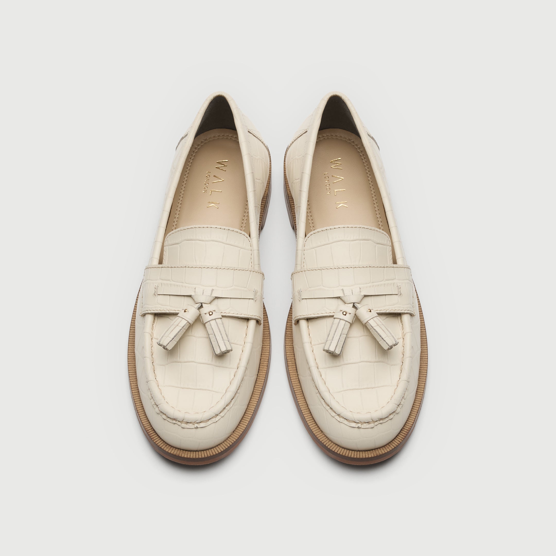 Walk London Womens Rhea Tassel Loafer in Off White Leather