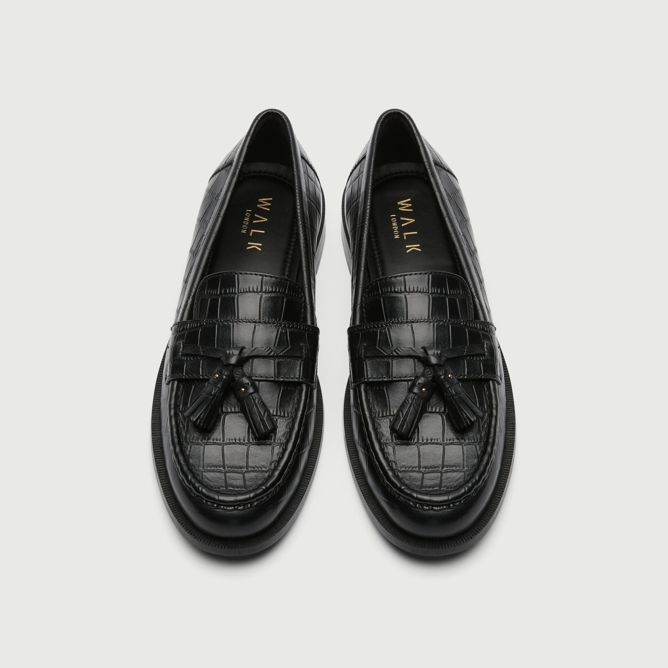 Walk London Womens Rhea Tassel Loafer in Black Leather