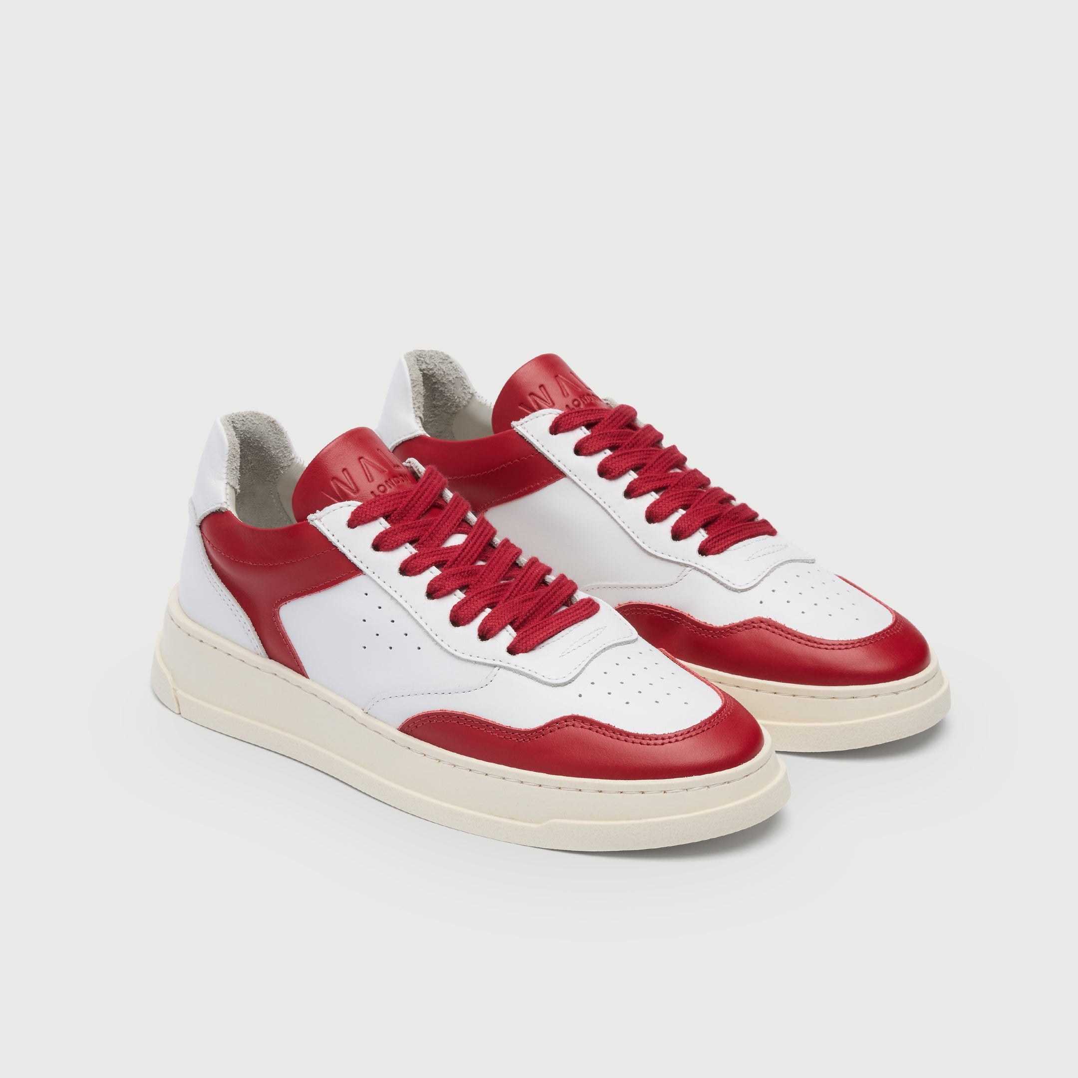 Walk London Womens Santa Rosa Trainer in White and Red Leather