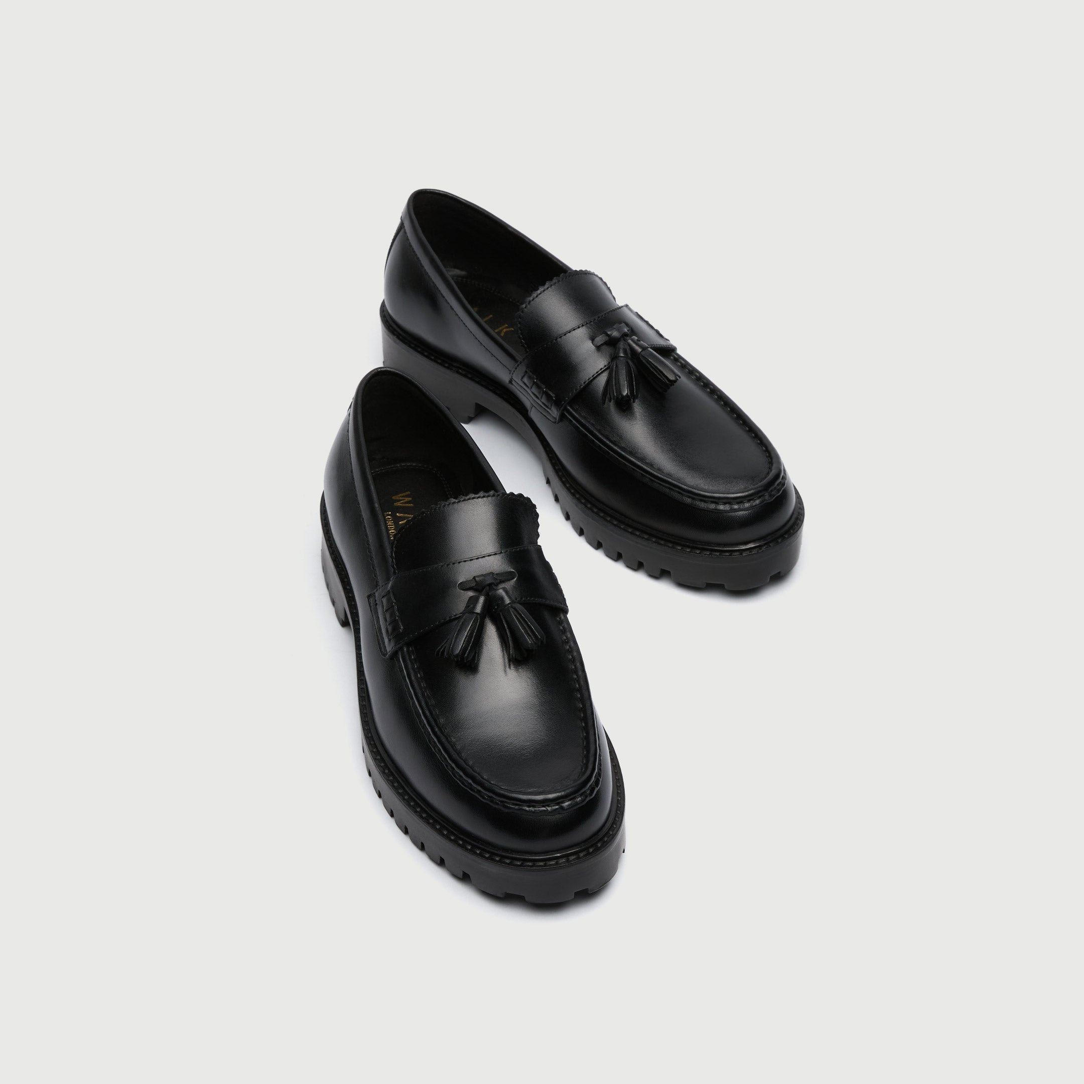 WALK London Men's Sean Tassel Loafer in Black Leather