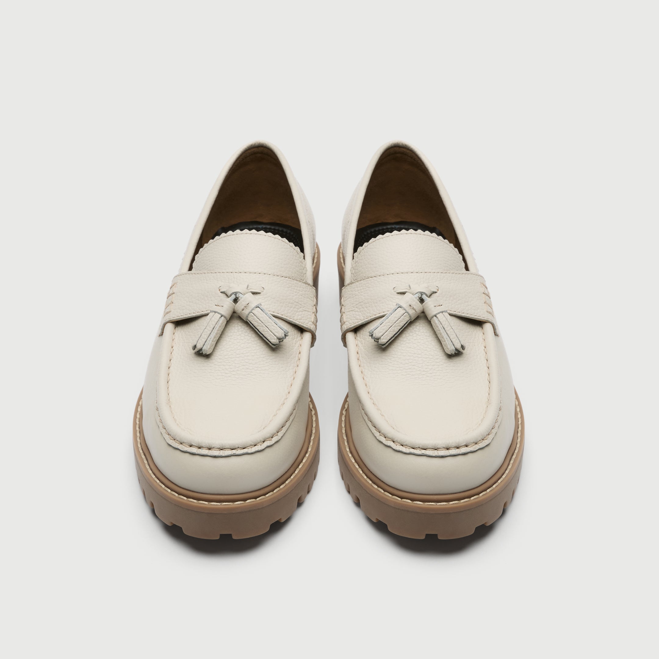 Walk London Mens Sean Tassel Loafer in Off White Grain Leather