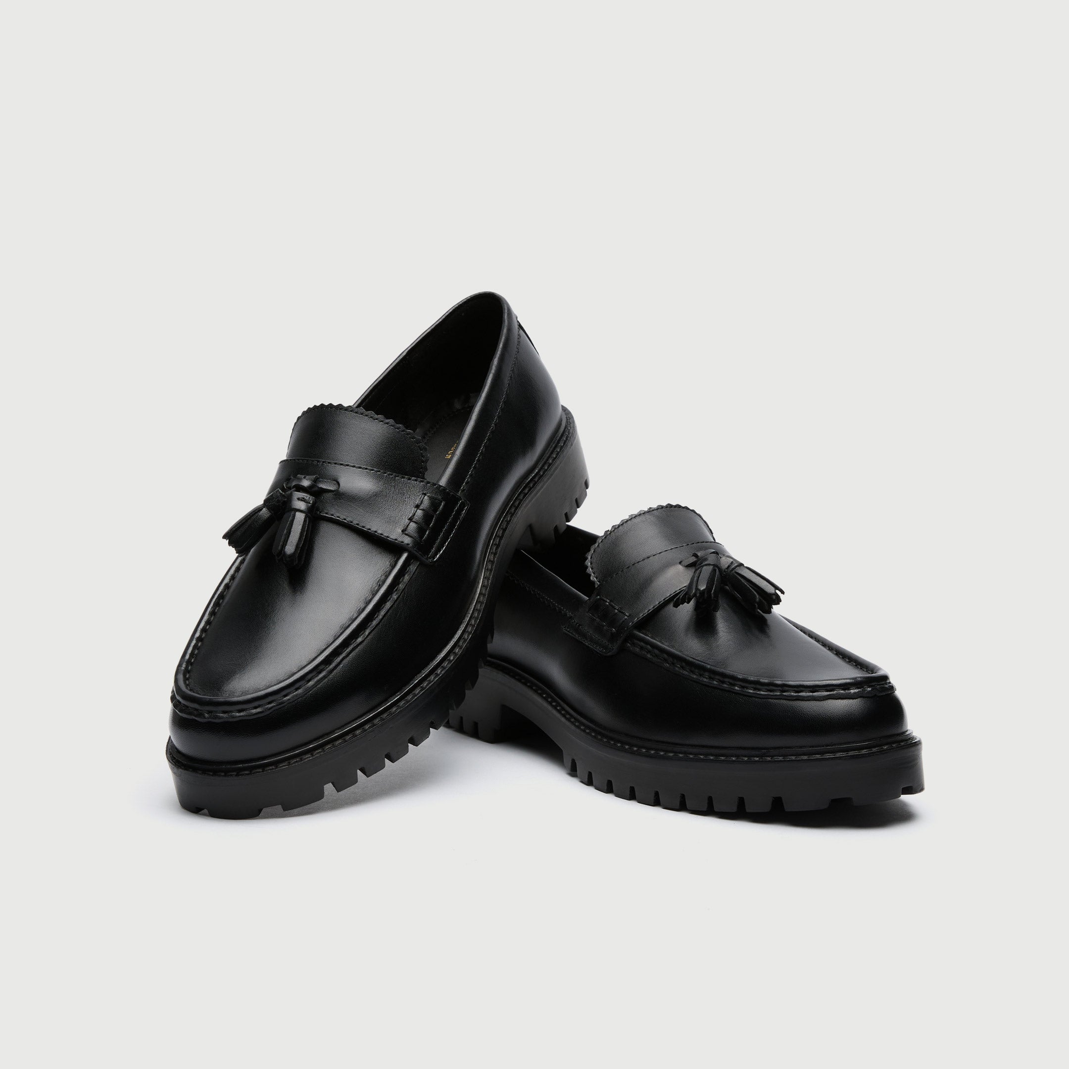 WALK London Men's Sean Tassel Loafer in Black Leather