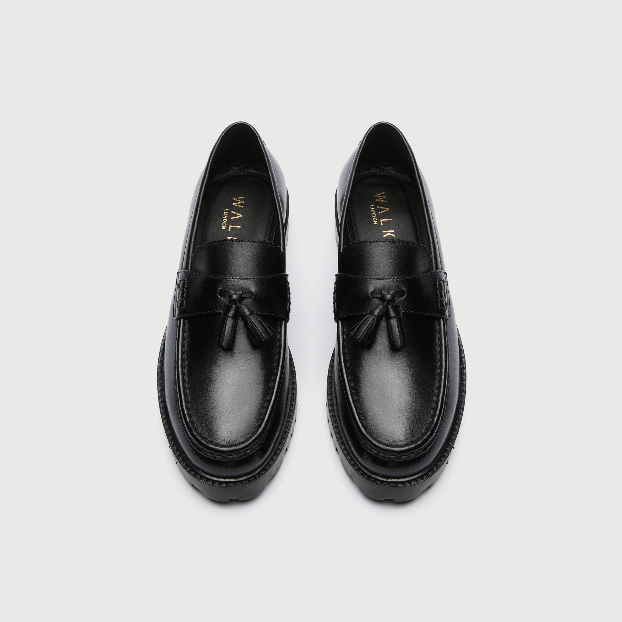 WALK London Men's Sean Tassel Loafer in Black Leather