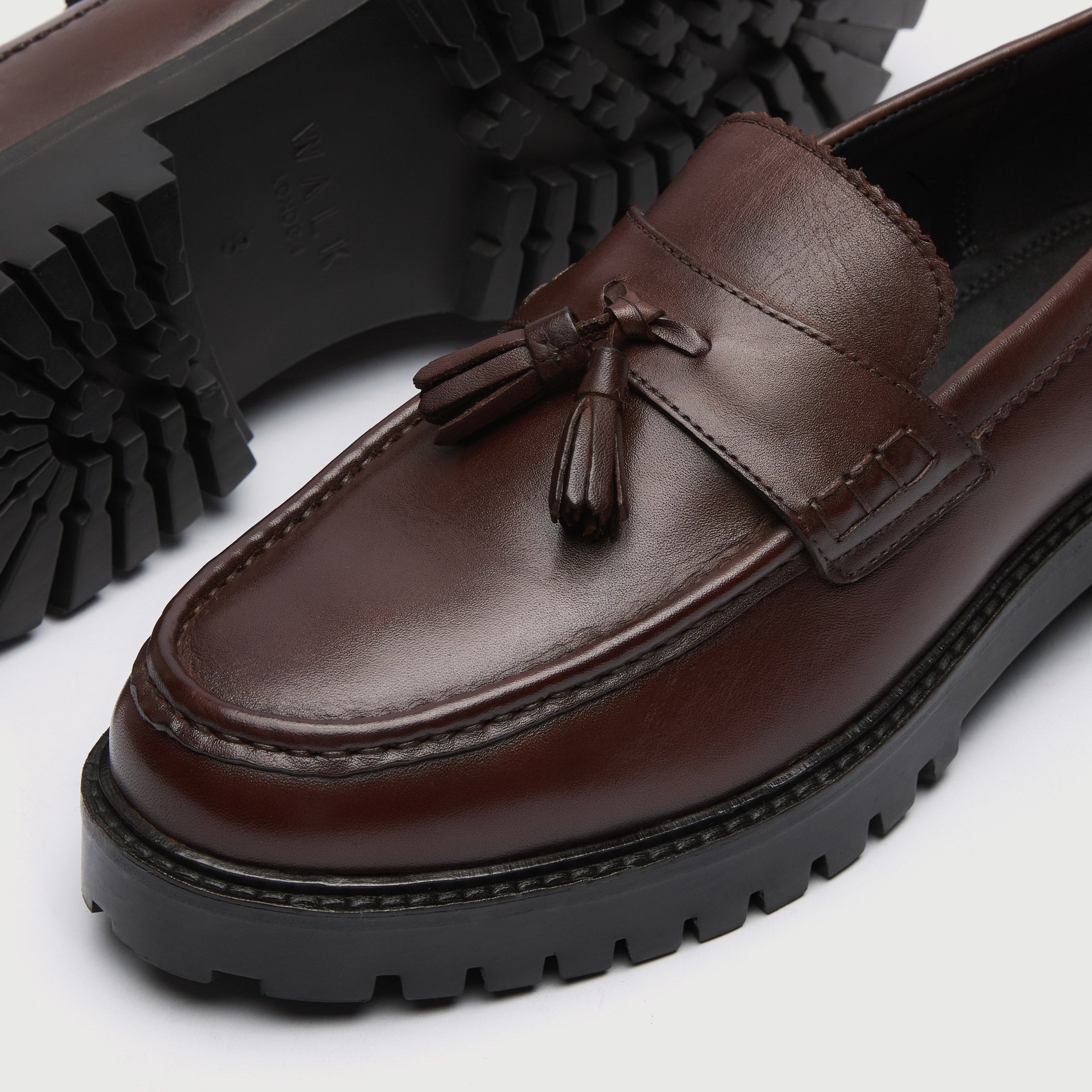 WALK London Men's Sean Tassel Loafer in Brown Leather