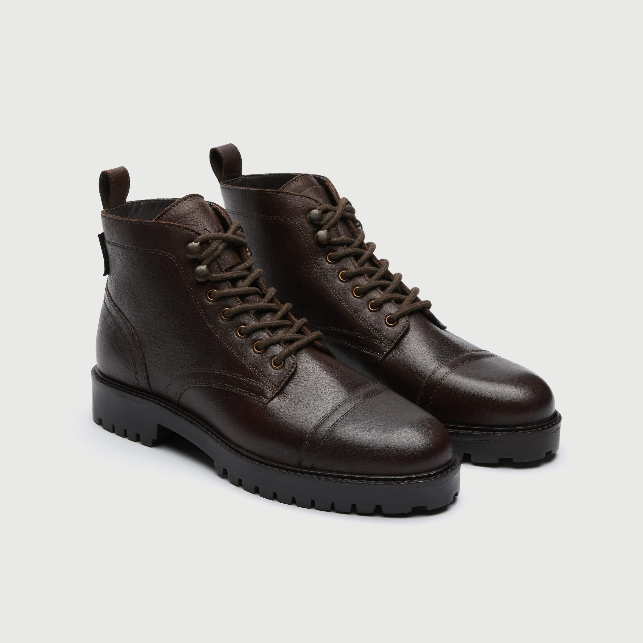 Walk London Mens - Sean Toe Cap Boot - Brown Leather