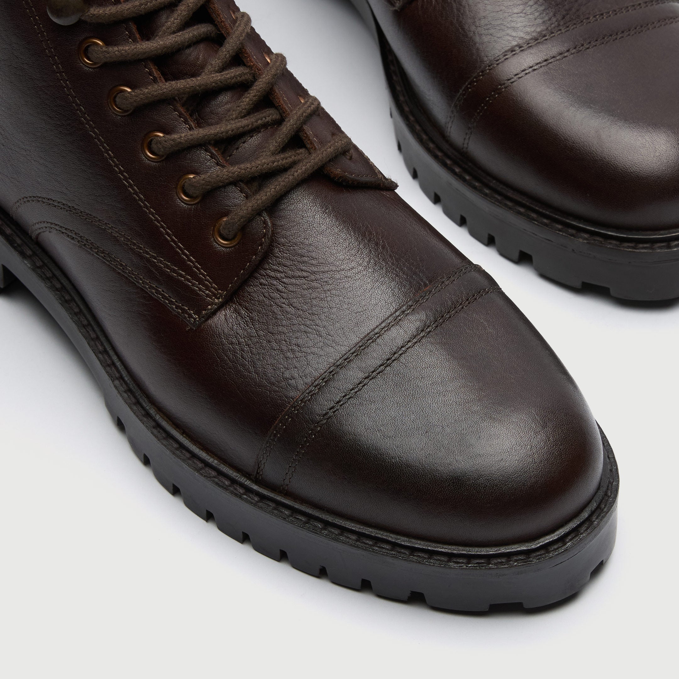 Walk London Mens - Sean Toe Cap Boot - Brown Leather