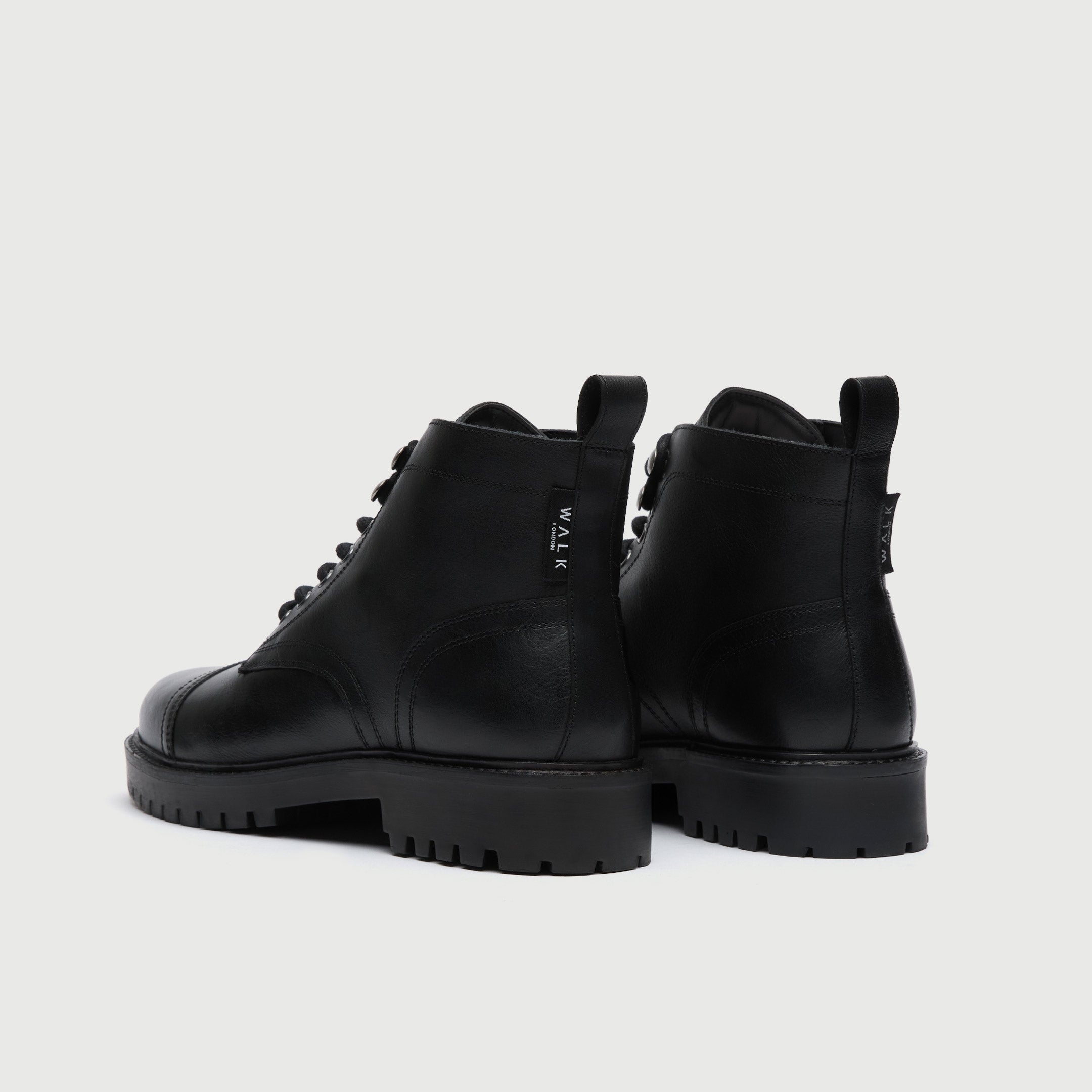 Walk London Mens - Sean Toe Cap Boot - Black Leather