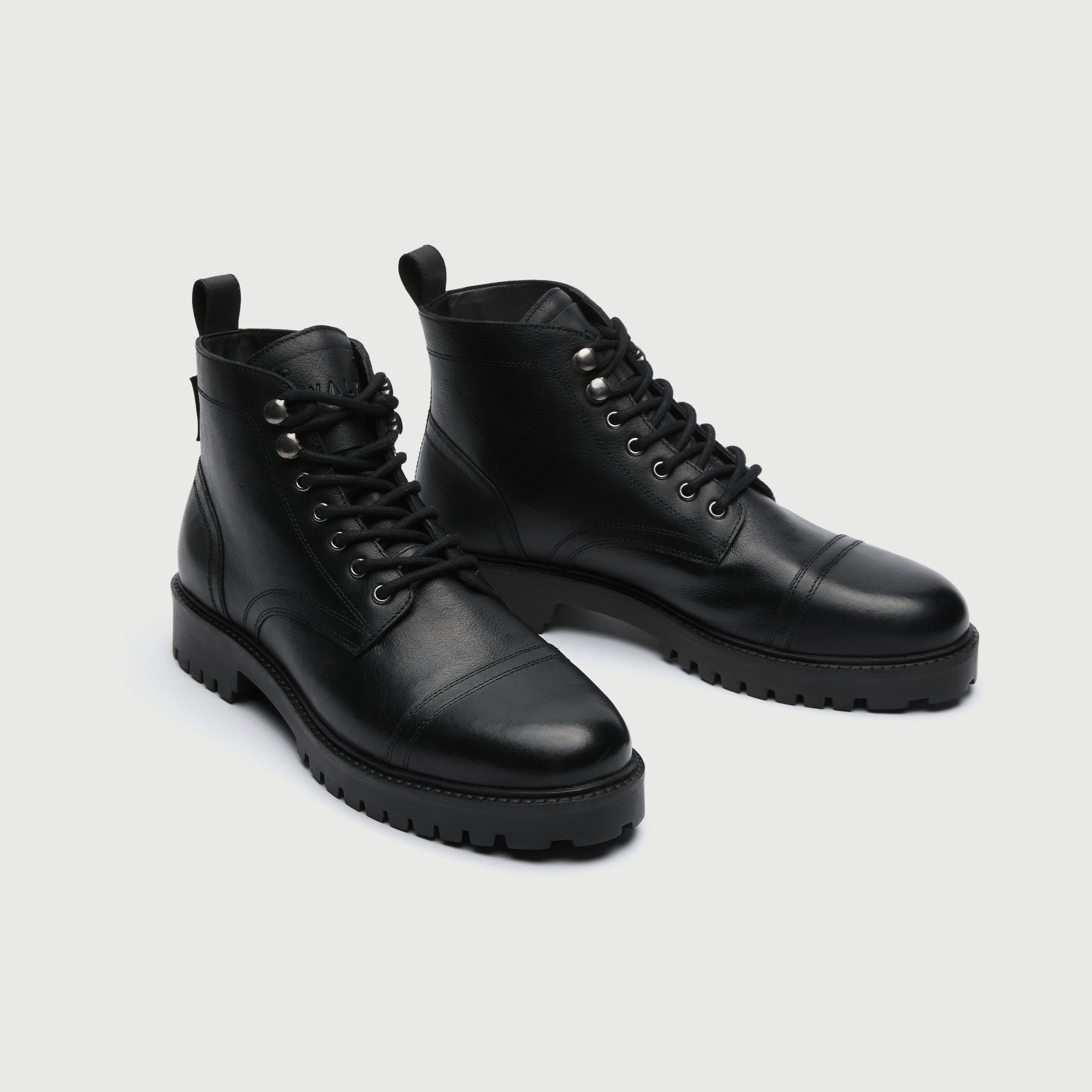 Walk London Mens - Sean Toe Cap Boot - Black Leather