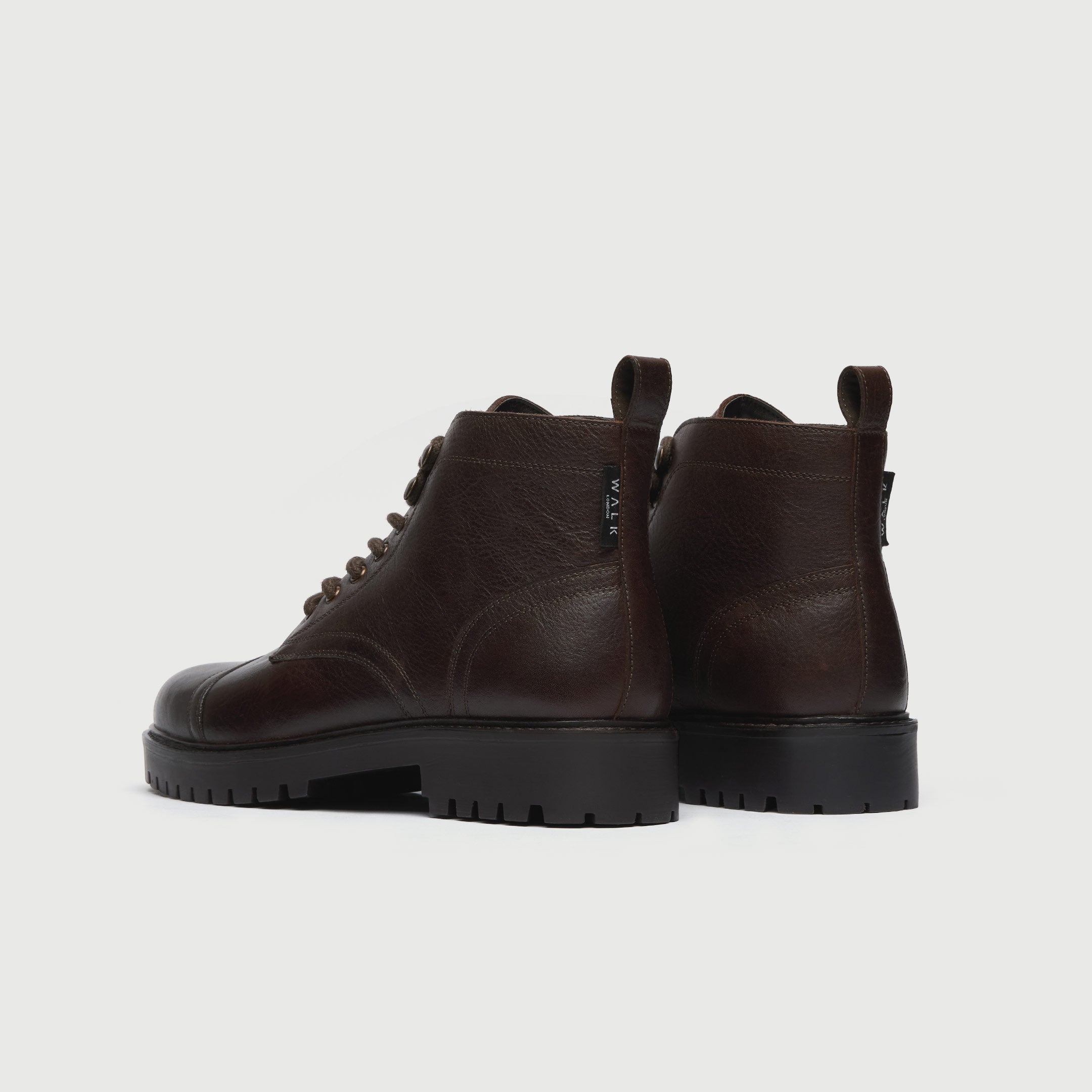 Walk London Mens - Sean Toe Cap Boot - Brown Leather