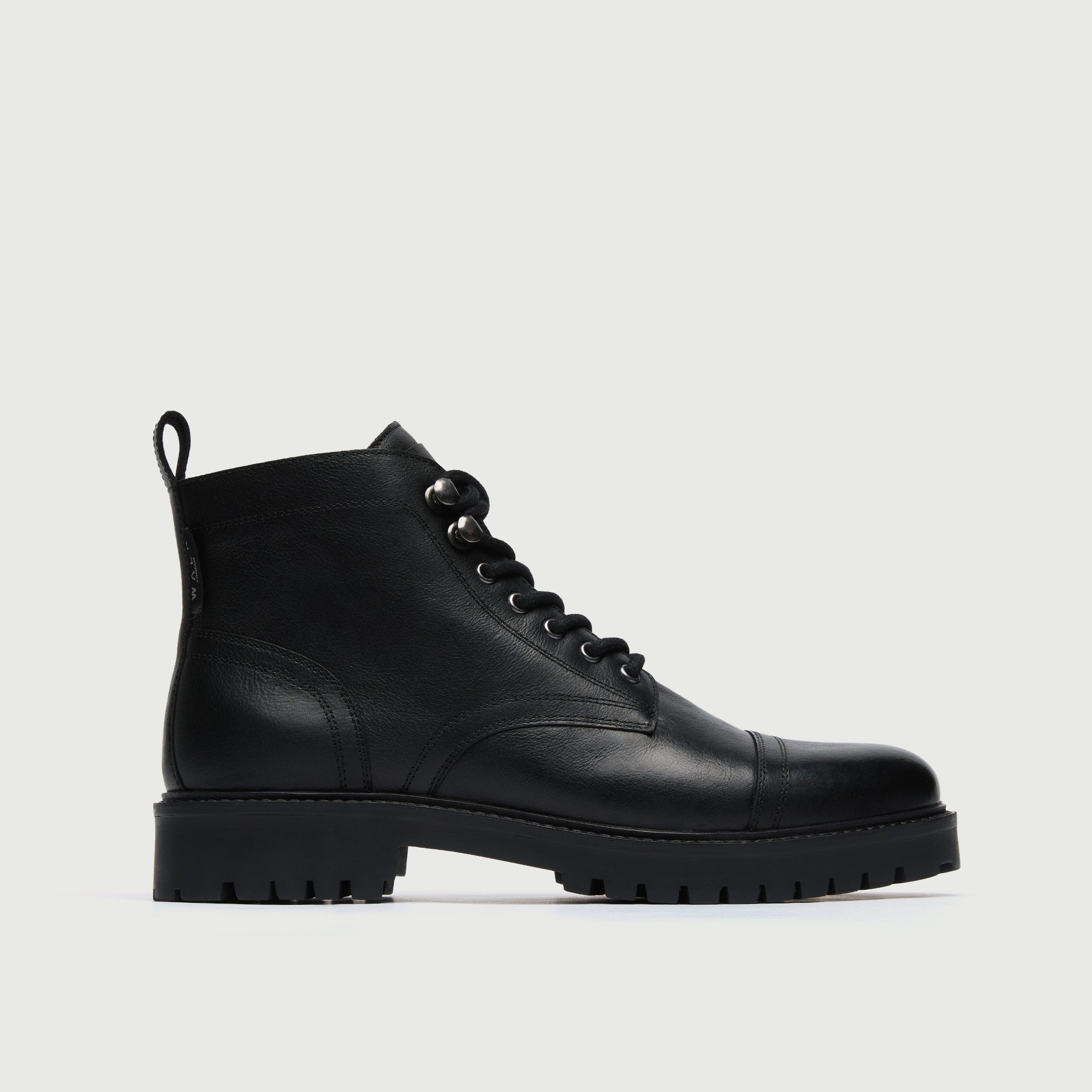 Walk London Mens - Sean Toe Cap Boot - Black Leather