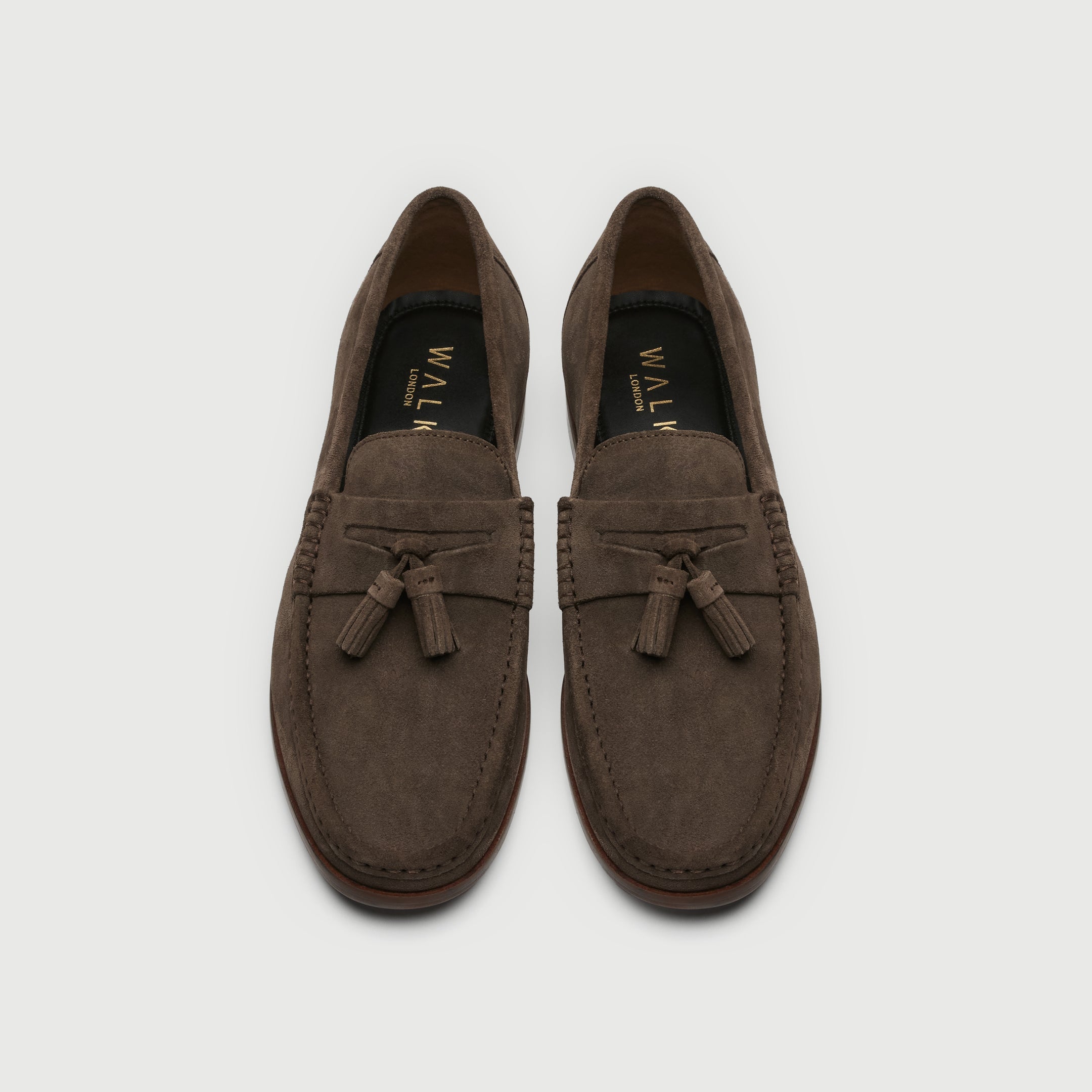 WALK London Mens Tino Tassel Loafer in Brown Suede