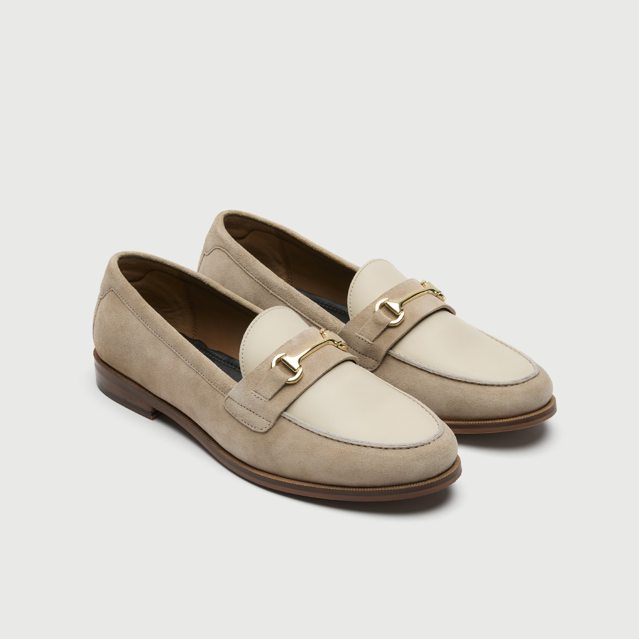 Walk London Mens Torbole Trim Loafer in Stone Suede and Off White Leather