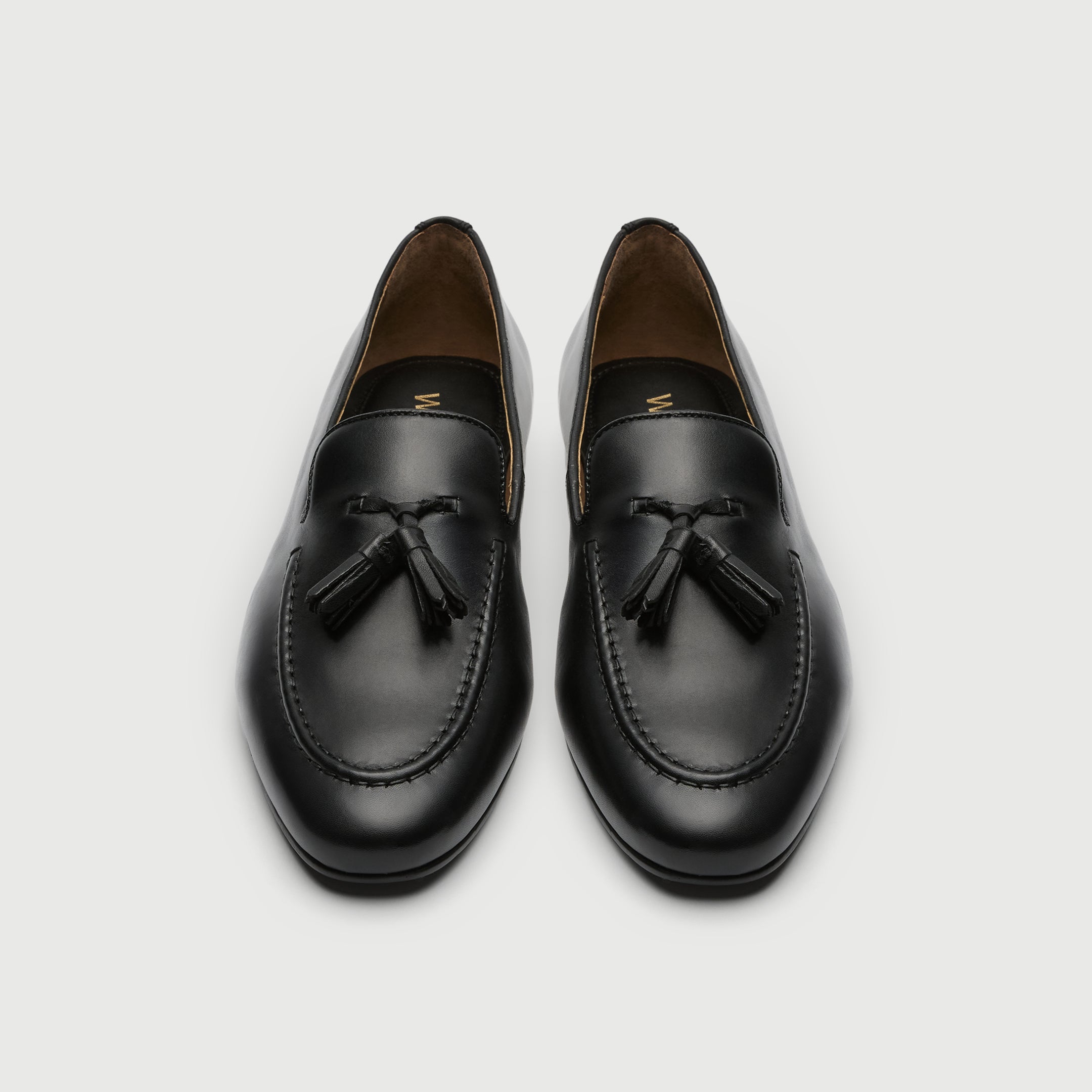 Walk London Mens Trent Tassel Loafer in Black Leather