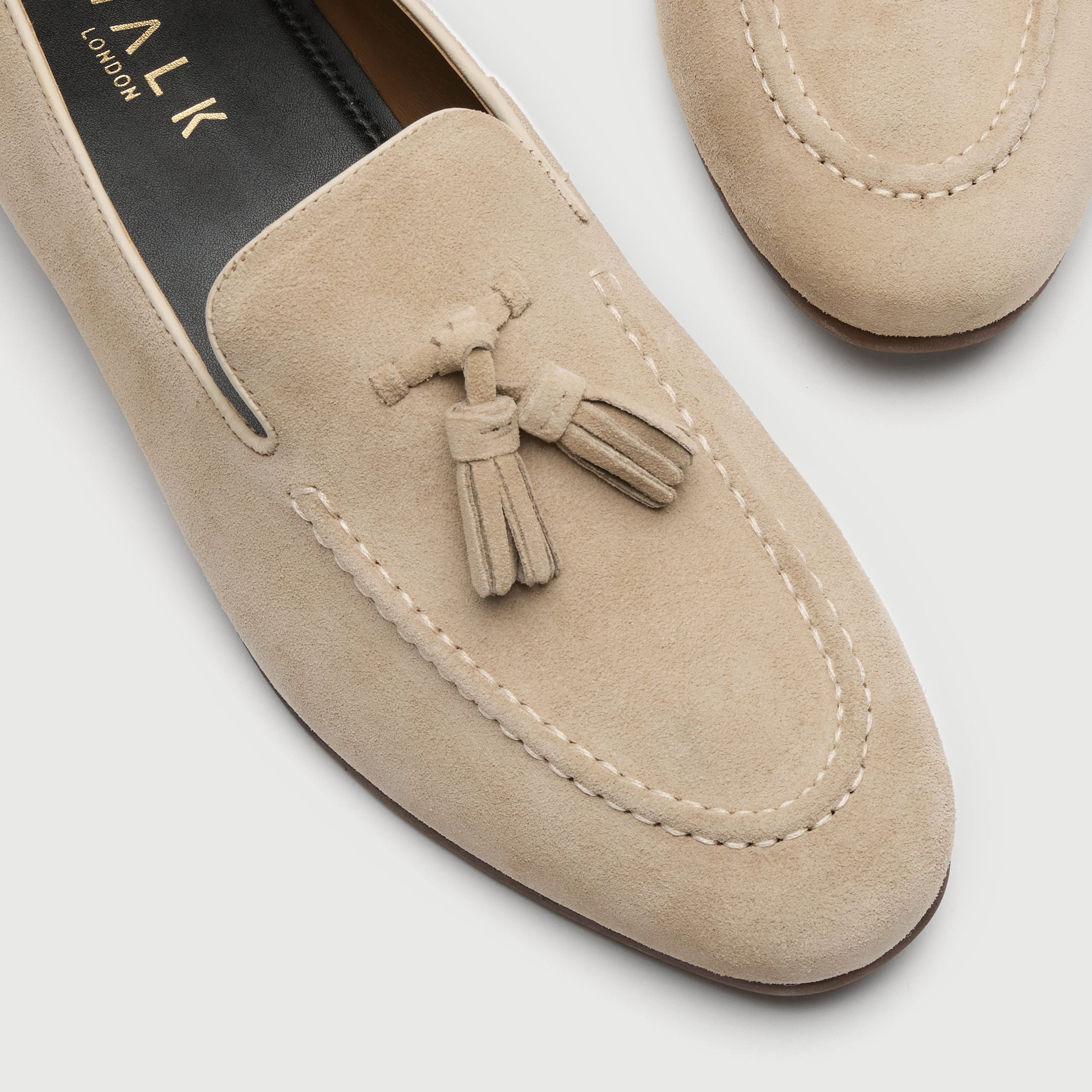 Walk London Mens Trent Tassel Loafer in Stone Suede