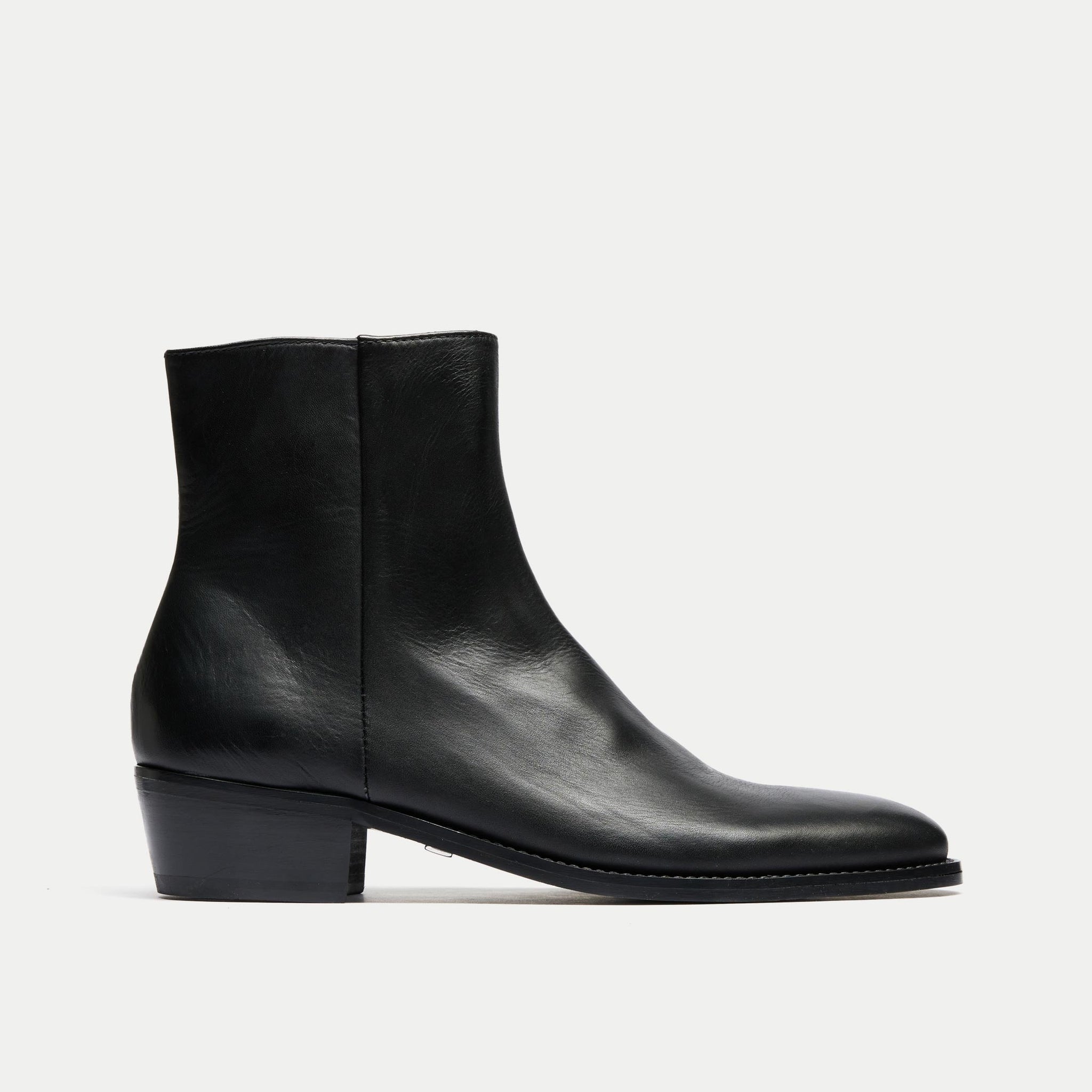 Walk London Hoxton Zip Up Cuban Heel Boot | Black Leather