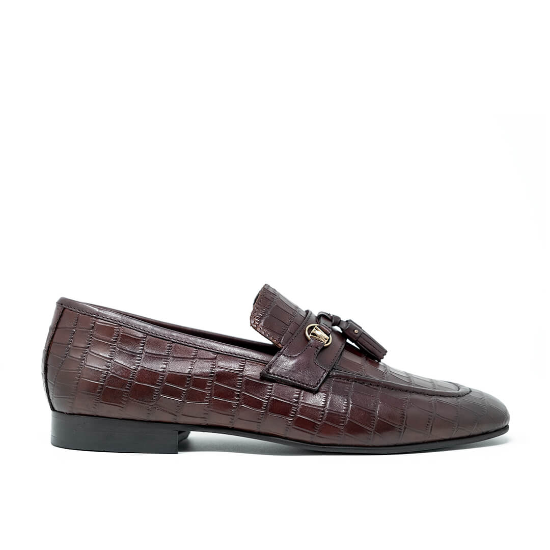 Tod's Men's Croc-Embossed Leather Espadrilles in Brown. Size US 8 - UK 7.